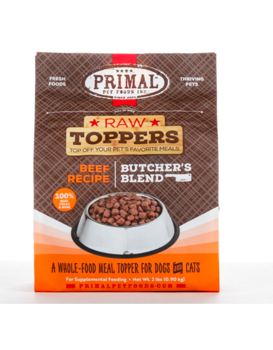 PRIMAL DOG CAT TOPPER BEEF BLEND FROZEN 2LB