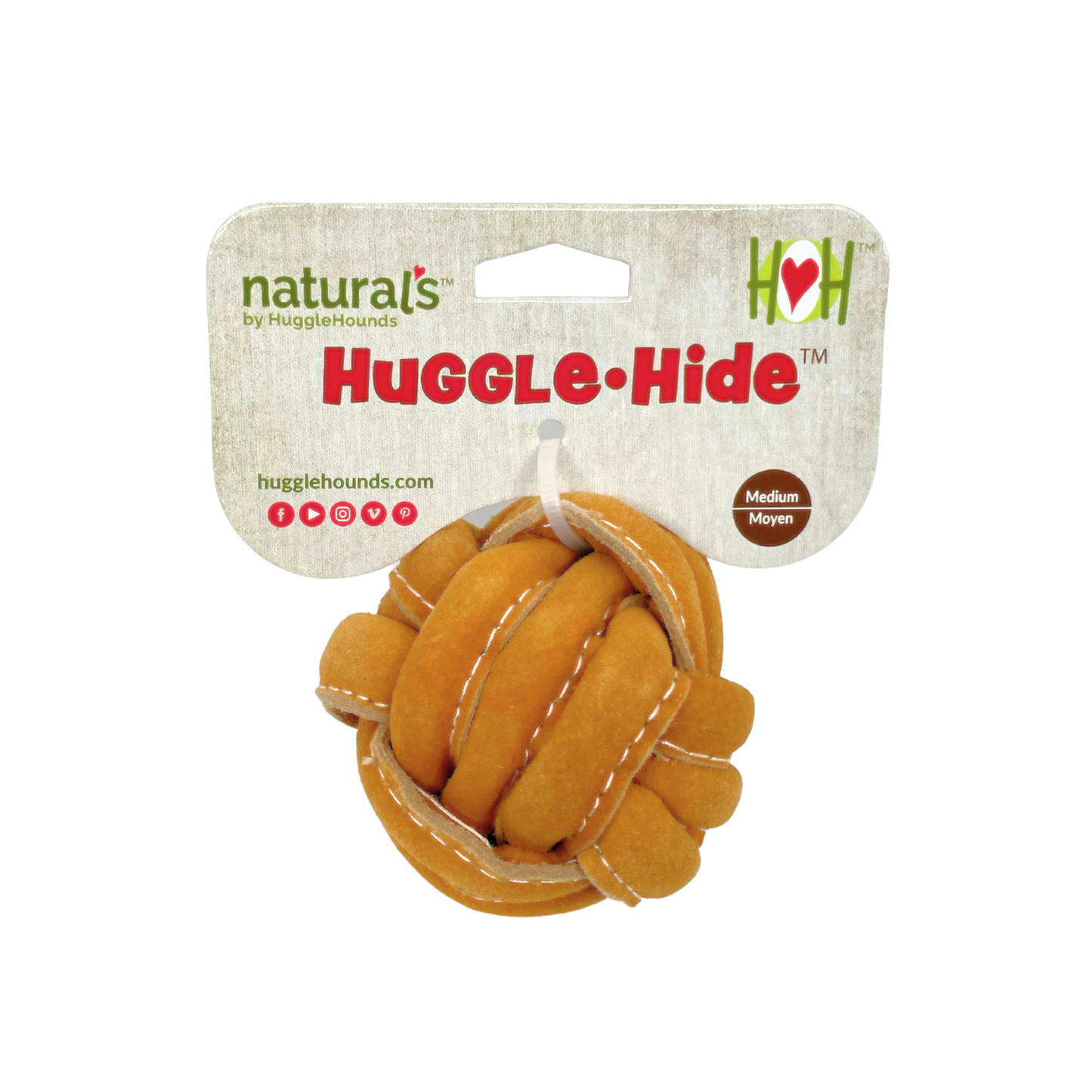 Huggle-Hide® Natural Leather Ball Dog Toy: Medium