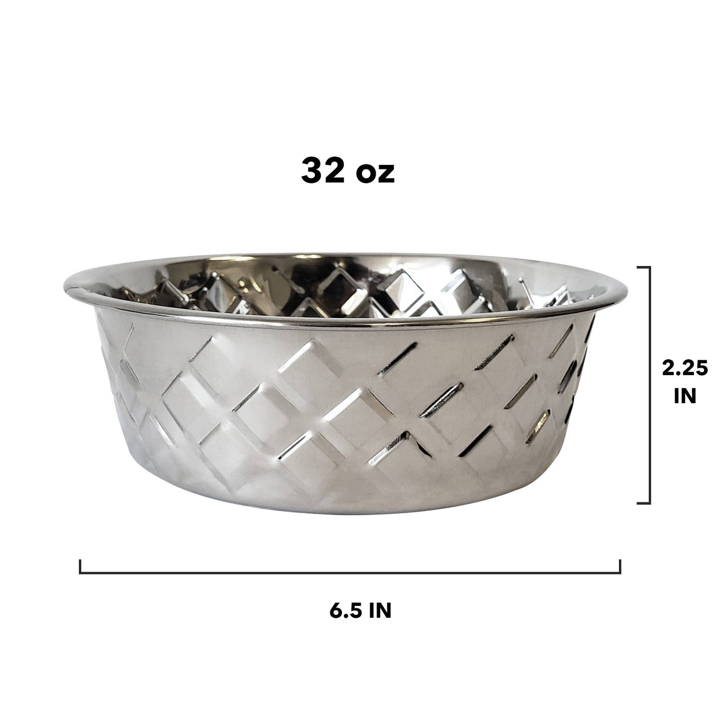 Eco Diamond Deluxe - Sustainable Stainless Steel Dog Bowl: 32 oz