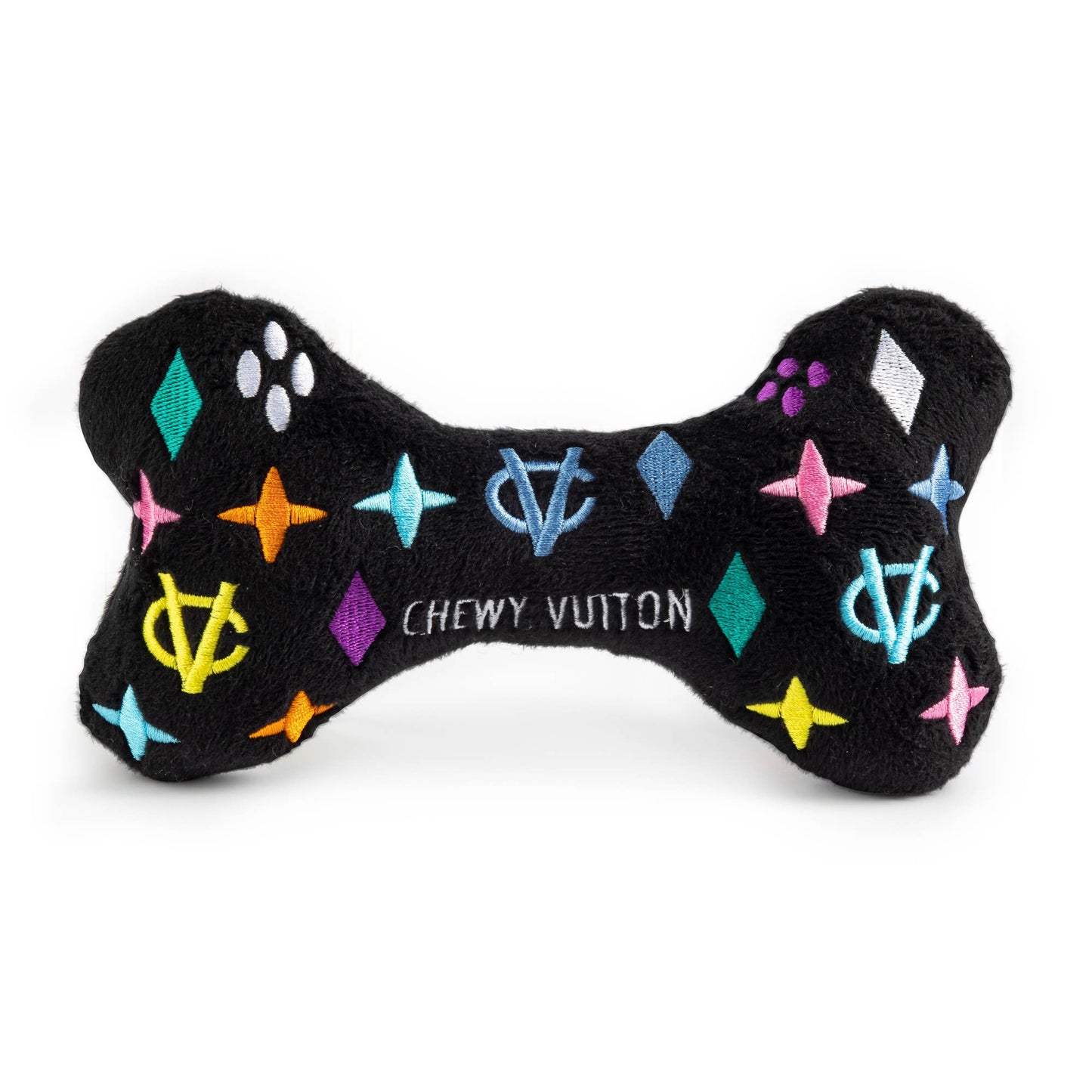 Black Monogram Chewy Vuiton Bone Squeaker Dog Toy: Large