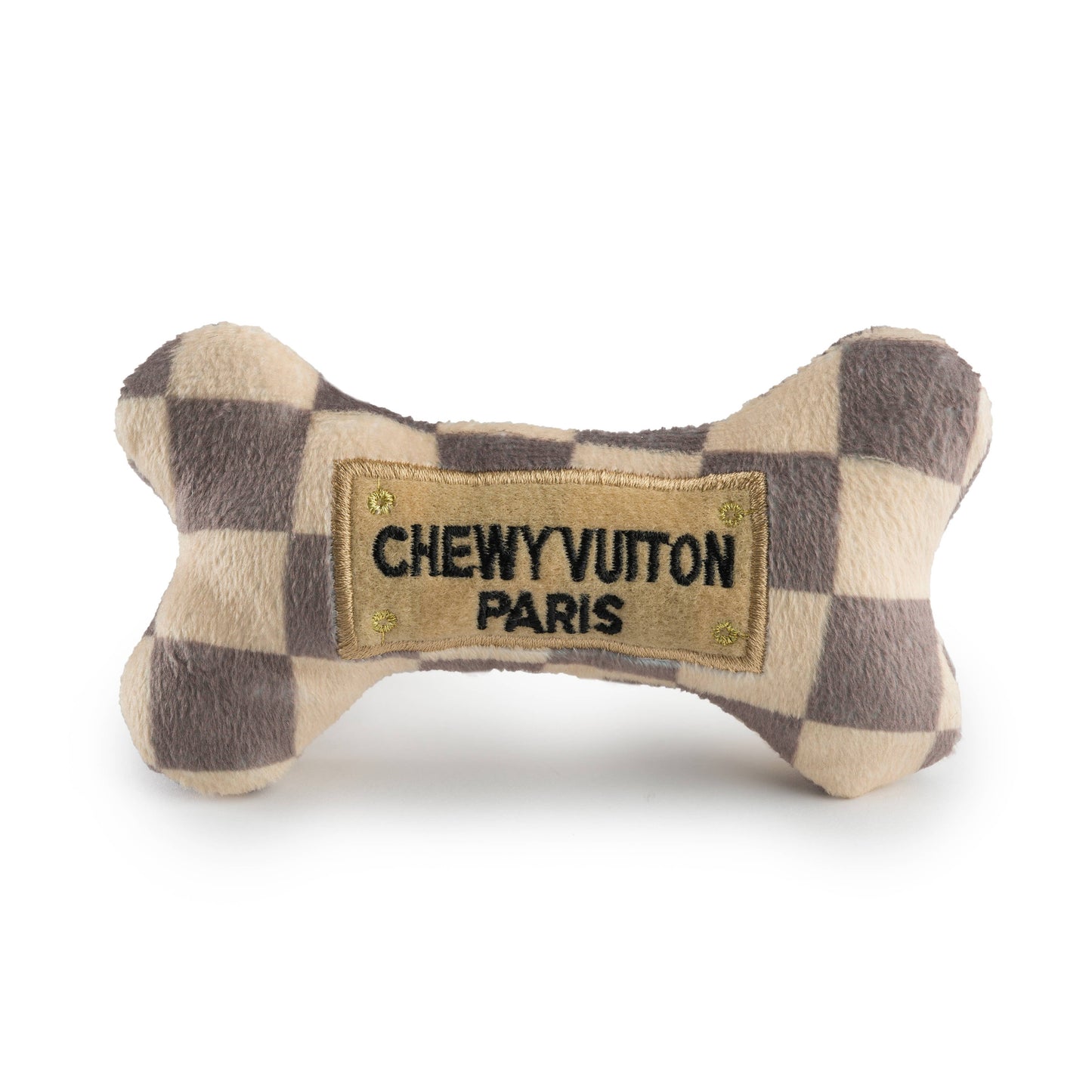 Checker Chewy Vuiton Bones Squeaker Dog Toy: Small / Mini