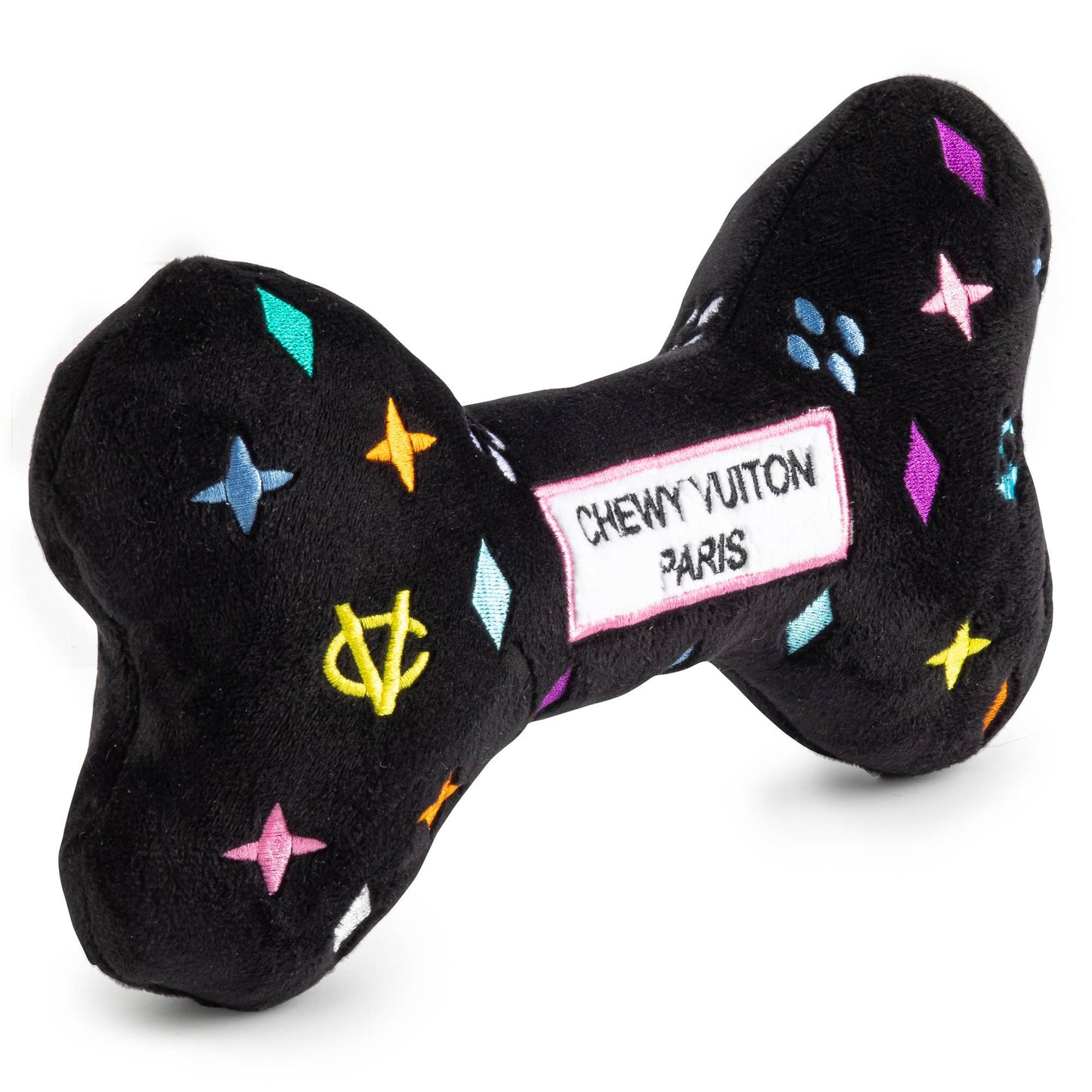 Black Monogram Chewy Vuiton Bone Squeaker Dog Toy: Large