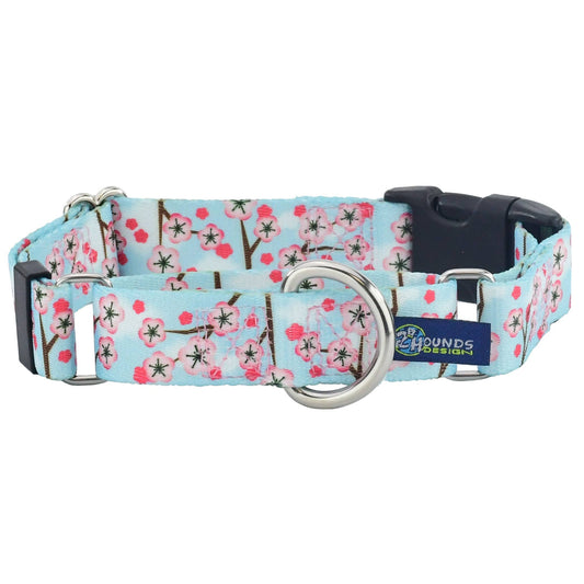 1″ EarthStyle Cherry Blossoms Dog Collar: Small (10 - 14 inches) / Side Release Dog Collar / 6' Leash