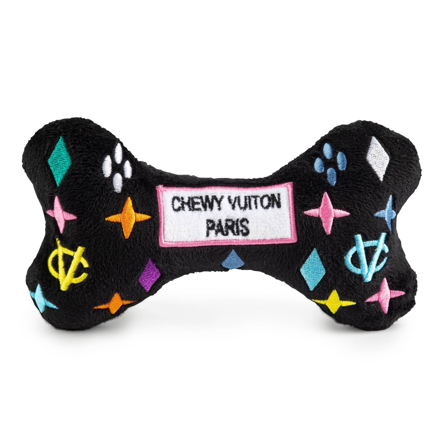 Black Monogram Chewy Vuiton Bone Squeaker Dog Toy: Large