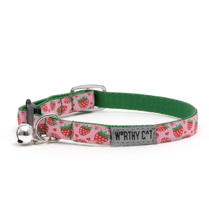 The Worthy Dog Strawberries Pink Cat Collar