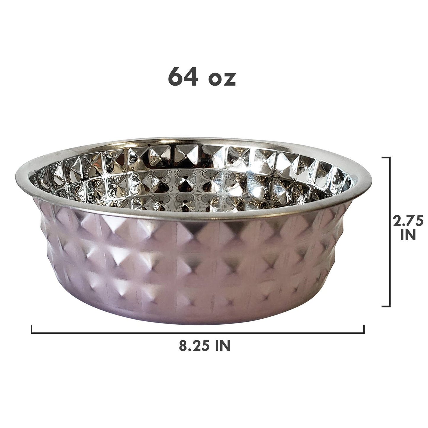 Lavender-Tinted Hammered Eco Stainless Steel Pet Bowl: 32 oz
