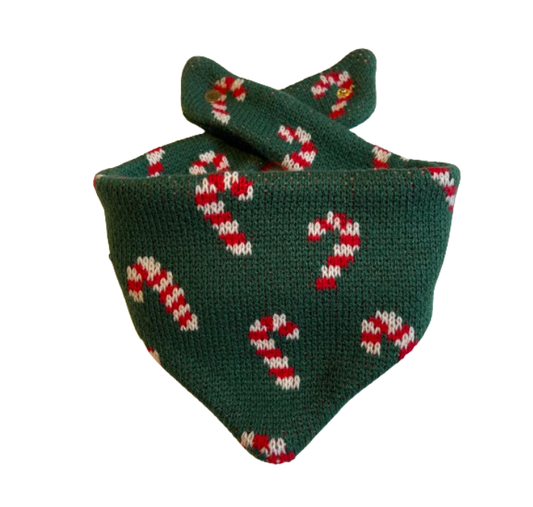 Candy Cane Knit Dog Bandana: Medium