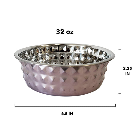 Lavender-Tinted Hammered Eco Stainless Steel Pet Bowl: 32 oz