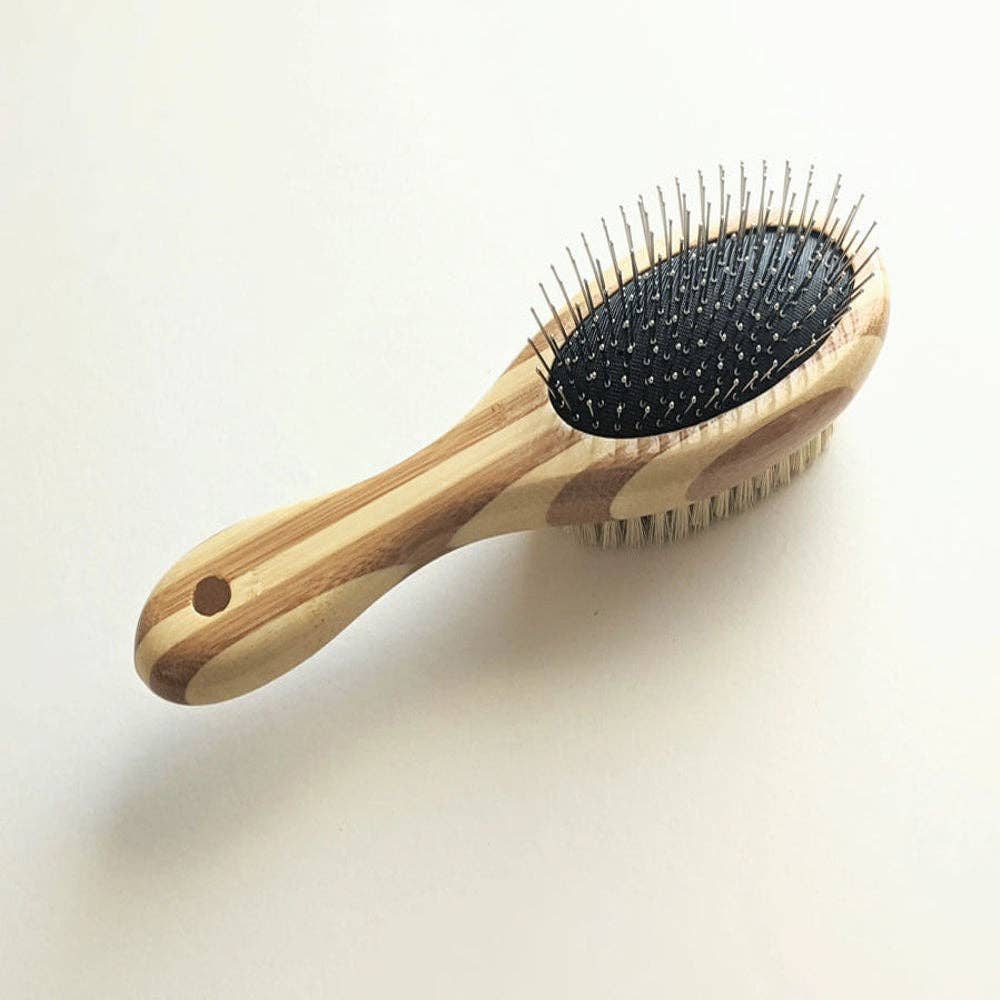 Bamboo Two-Sided Bristle and Wire Pet Brush