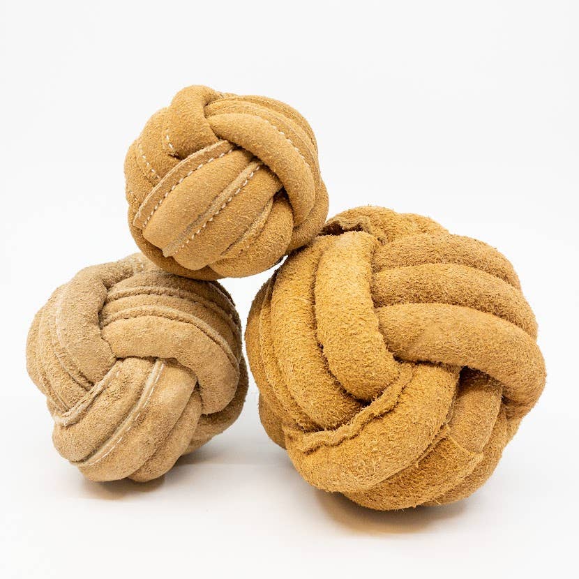 Huggle-Hide® Natural Leather Ball Dog Toy: Medium