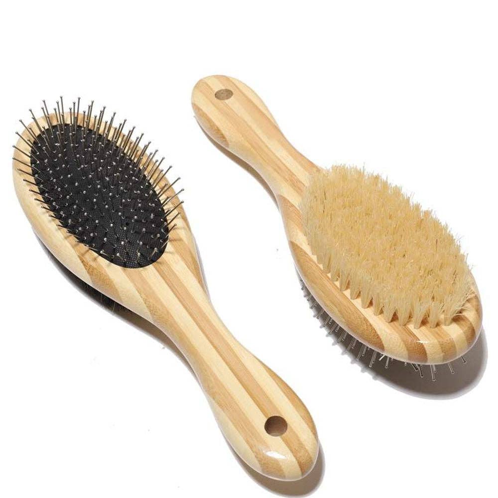 Bamboo Two-Sided Bristle and Wire Pet Brush