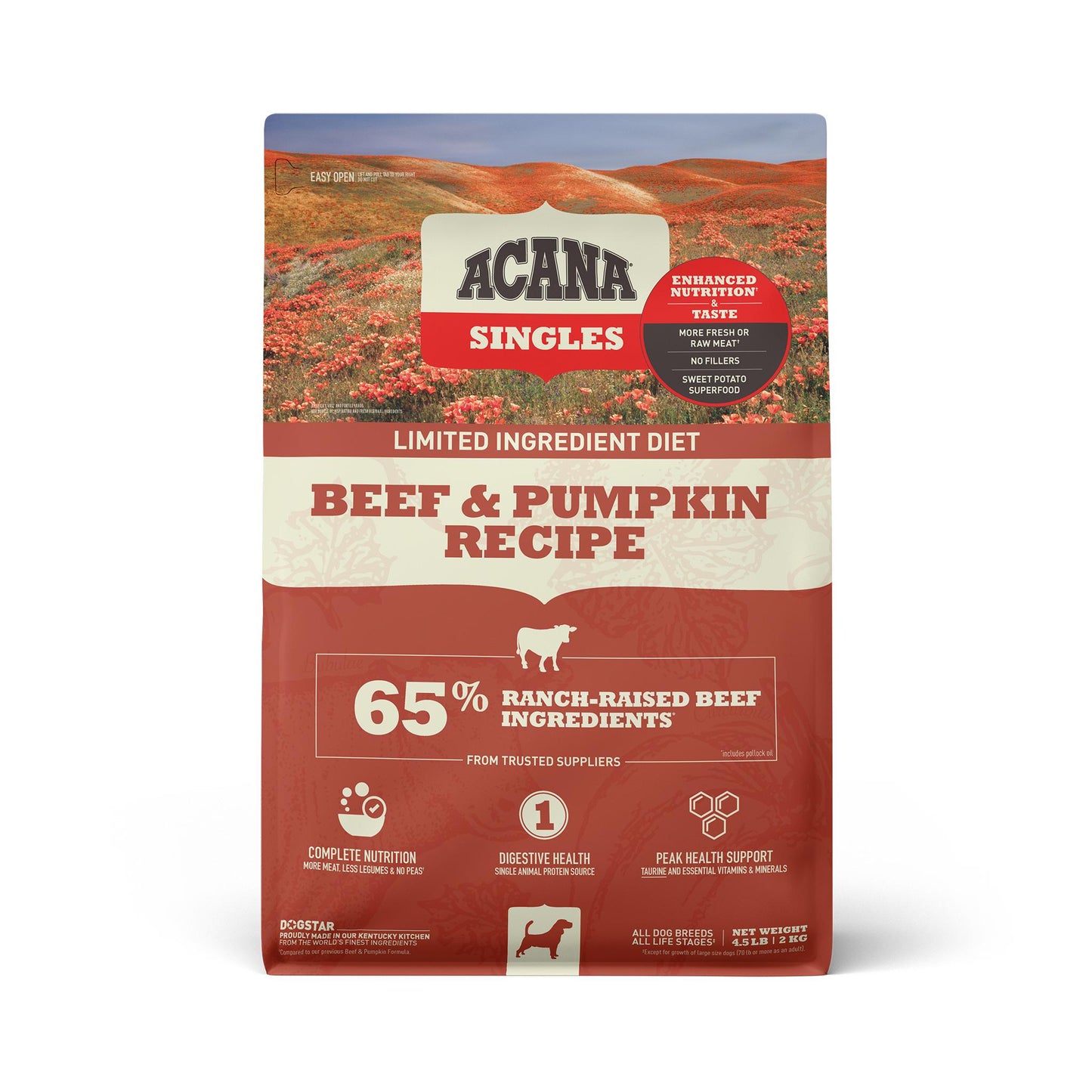 ACANA Singles Limited Ingredient Beef & Pumpkin Grain-Free Dry Dog Food, 4.5-lb