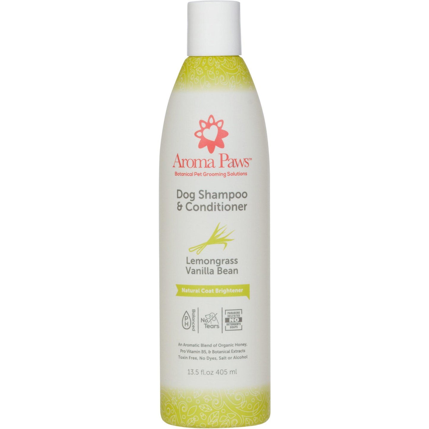 Aroma Paws Natural Coat Brightener Lemongrass Vanilla Bean Dog Shampoo & Conditioner, 13.5-oz