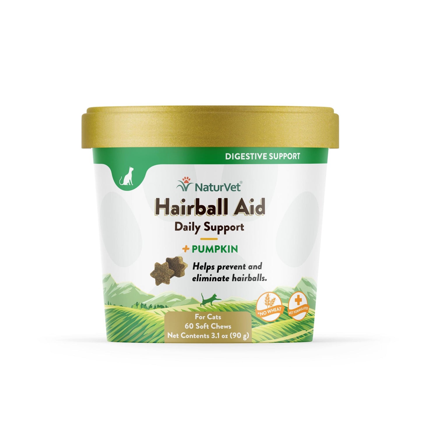 NaturVet Hairball Aid Plus Pumpkin Soft Chews Cat Supplement, 60-count