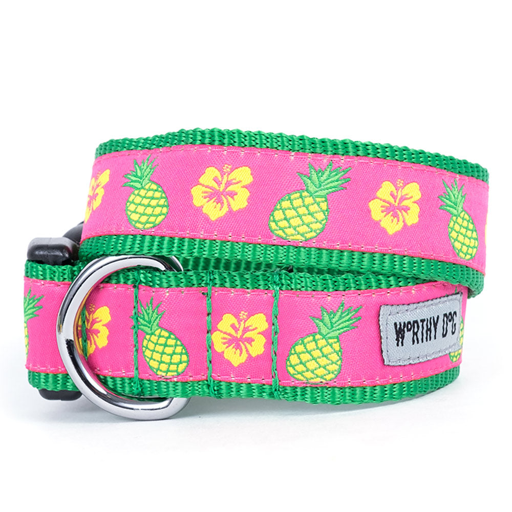 The Worthy Dog Pineapples Dog Collar, Pink, X-Small