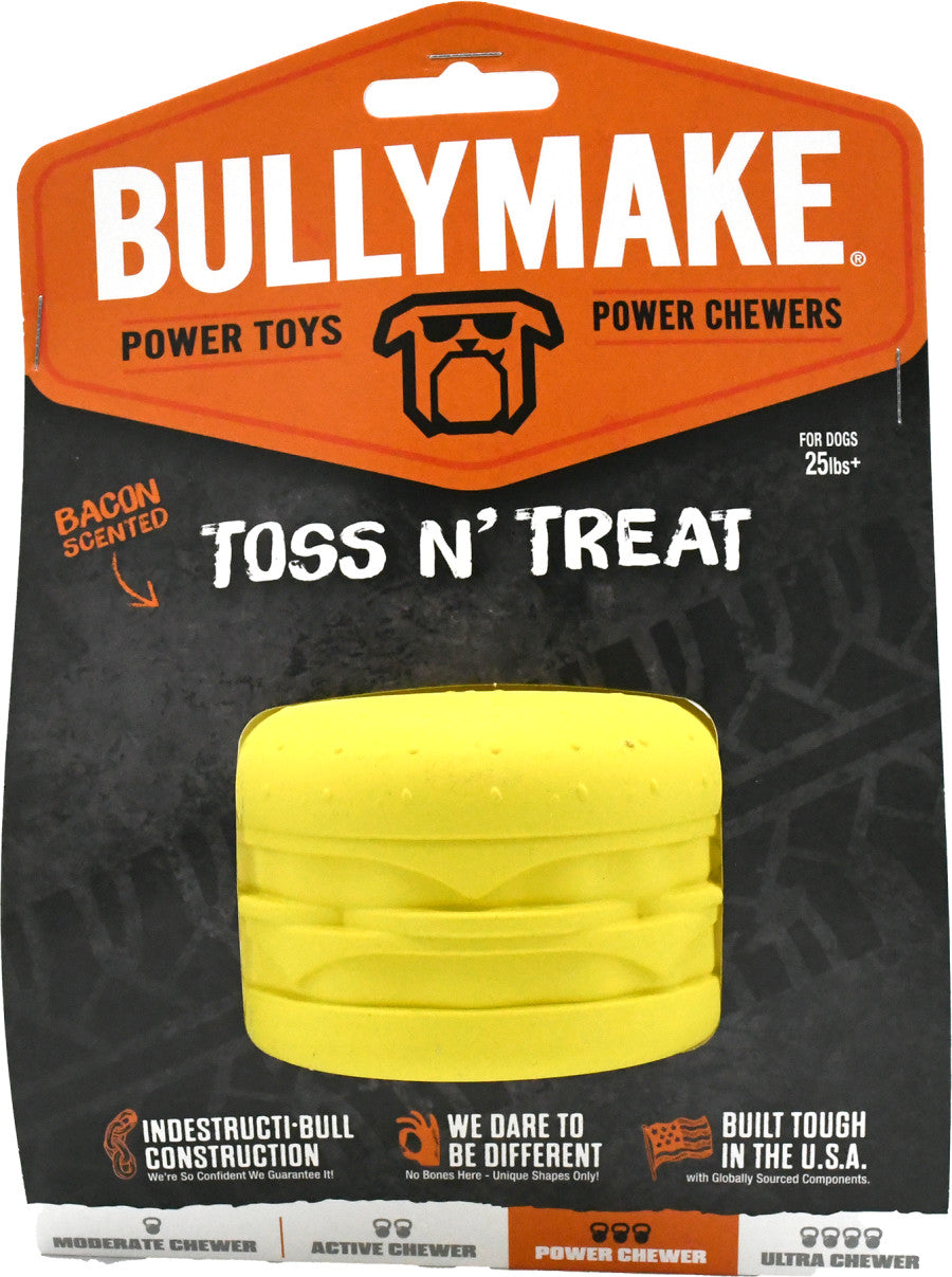 BullyMake Toss n' Treat Flavored Dog Chew Toy Cheeseburger, Bacon, 1ea/One Size