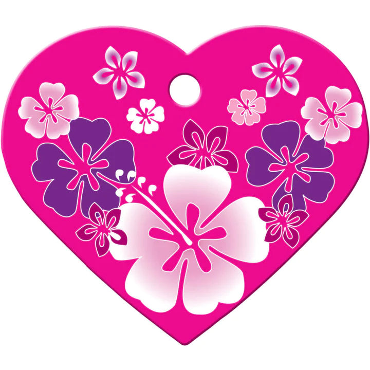 Quick-Tag | Heart Tag Hawaiian Flowers Pink Large